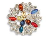 Broszki - Broszka Damska Złota Kwiat Z Kolorowymi Kamieniami - miniaturka - grafika 1