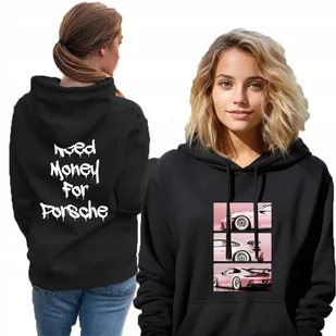 BLUZA DRESOWA Damska CZARNA Z Kapturem Na Jesień NEED MONEY FOR PORSCHE - L - Bluzy damskie - miniaturka - grafika 1
