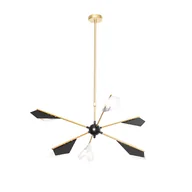 Lampy sufitowe - QAZQA Designerska lampa wisząca czarna ze złotymi 6-punktami - Sinem - miniaturka - grafika 1