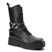 Botki damskie - Czarne Botki Karino Damskie Skórzane Modne Obuwie - miniaturka - grafika 1