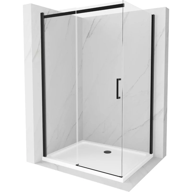 Mexen Omega kabina prysznicowa rozsuwana 120x80 cm, transparent, czarna + brodzik Flat, biały