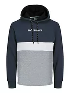 Bluzy męskie - Bestseller A/S Męska bluza z kapturem JJEREID Blocking Sweat Hood NOOS PLS, granatowa marynarka, 4XL, granatowy blezer - miniaturka - grafika 1