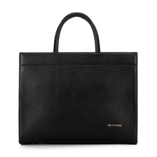 Damska shopperka ze skóry saffiano czarno - złota - Torebki damskie Damska shopperka ze skóry saffiano czarno - złota - Torebki damskie - miniaturka - grafika 1