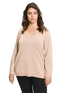 Swetry damskie - Ulla Popken Damski sweter z dekoltem w serek, długi rękaw, miękki sweter z delikatnej dzianiny, beżowy, 42/44 - miniaturka - grafika 1