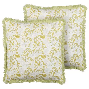 Lumarko 2 bawełniane poduszki dekoracyjne w kwiaty 45 x 45 cm zielone z białym FILIX - Poduszki dekoracyjne - miniaturka - grafika 1