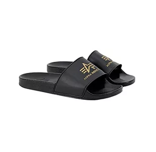 Alpha Industries Slider Wygodne męskie klapki kąpielowe Black/Yellow Gold - Klapki i japonki męskie - miniaturka - grafika 1