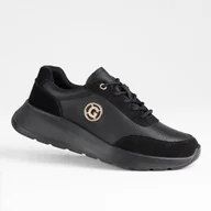 Półbuty damskie - Skórzane półbuty damskie GOODIN GD-XF-191 zamsz logo lekki klasyk czarne 38 - miniaturka - grafika 1