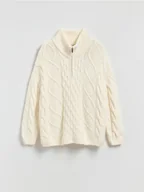 Swetry damskie - Reserved - Sweter z ozdobnym splotem - złamana biel - miniaturka - grafika 1