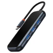 Huby USB - Baseus AcmeJoy 6-portowa stacja dokująca HUB (USB-C do USB-C PD&Data/2xUSB3.0/USB2.0/HDMI/RJ45) ciemnoszary (WKJZ01313) - miniaturka - grafika 1