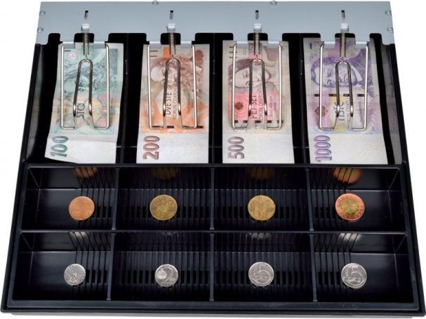 Virtuos pokladní zásuvka C430D - s kabelem, kovové držáky, nerez panel, 9-24V