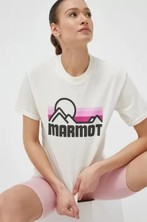 Koszulki sportowe damskie - Marmot t-shirt damski kolor beżowy - grafika 1