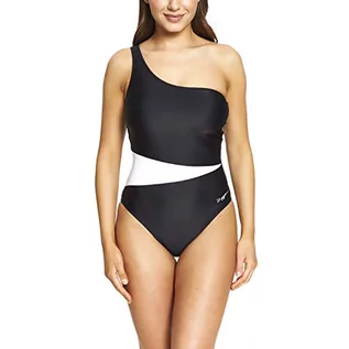 Stroje kąpielowe - Zoggs damski kostium kąpielowy z kratą na ramię z ekotkaniny jednoczęściowej czarny/biały 38-Inch/UK 14 - grafika 1
