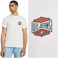 Koszulki męskie - Lee RELAXED TEE Ecru luźny biały bawełniany t-shirt koszulka z logo XL - miniaturka - grafika 1