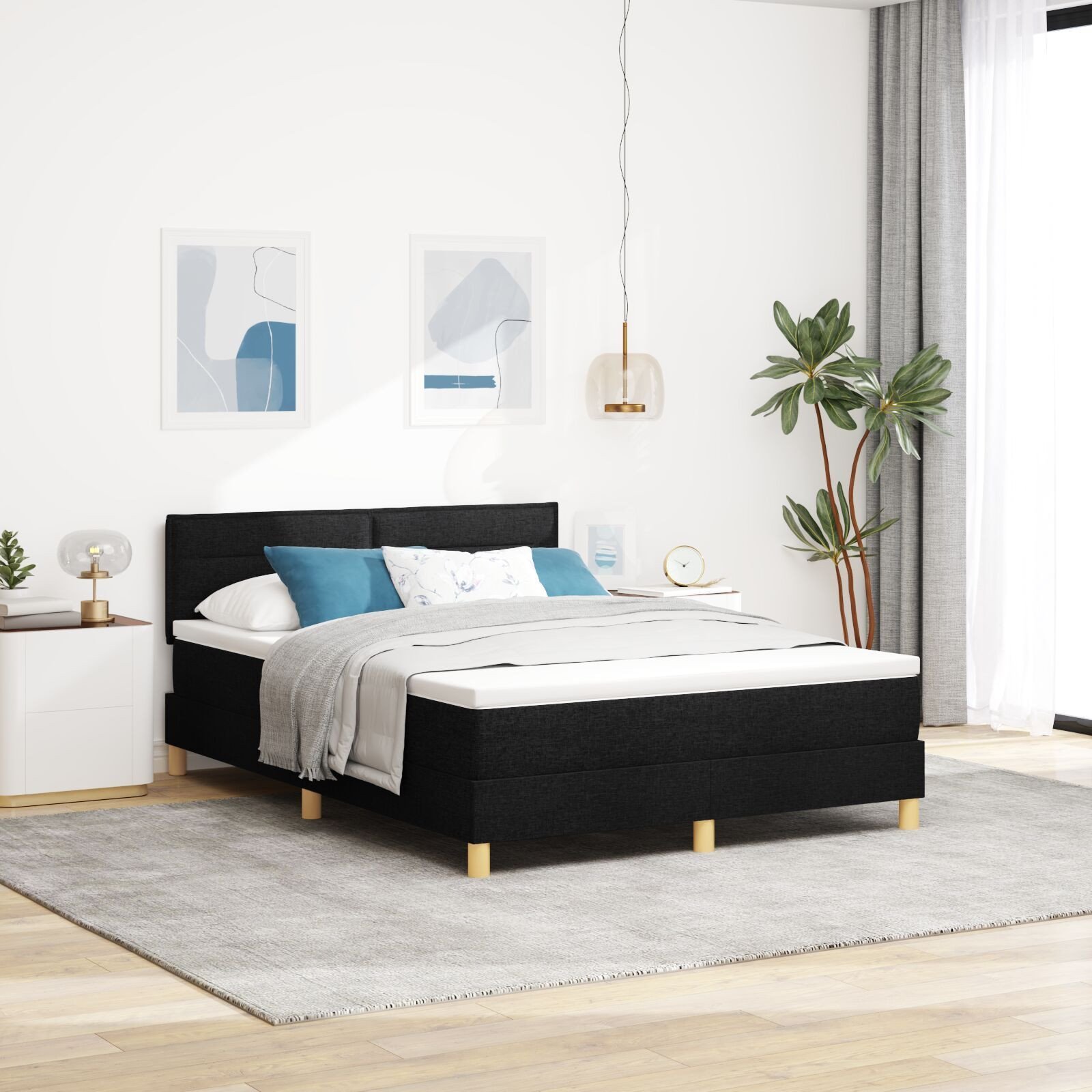 Łóżko Box Spring z materacem Czarny 140x200 cm Tkanina
