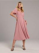 Sukienki - Sinsay - Sukienka midi z wiązaniem - różowy - miniaturka - grafika 1