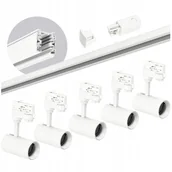 Lampy sufitowe - Zestaw szynowy 3 fazowy szyna 2m, 5x Lampa Biały kompletny zestaw - miniaturka - grafika 1