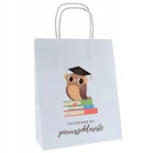 Akcesoria do pakowania - Torba papierowa 18x8x22 z nadrukiem PASOWANIE NA PIERWSZOKLASISTĘ mała a5 - miniaturka - grafika 1