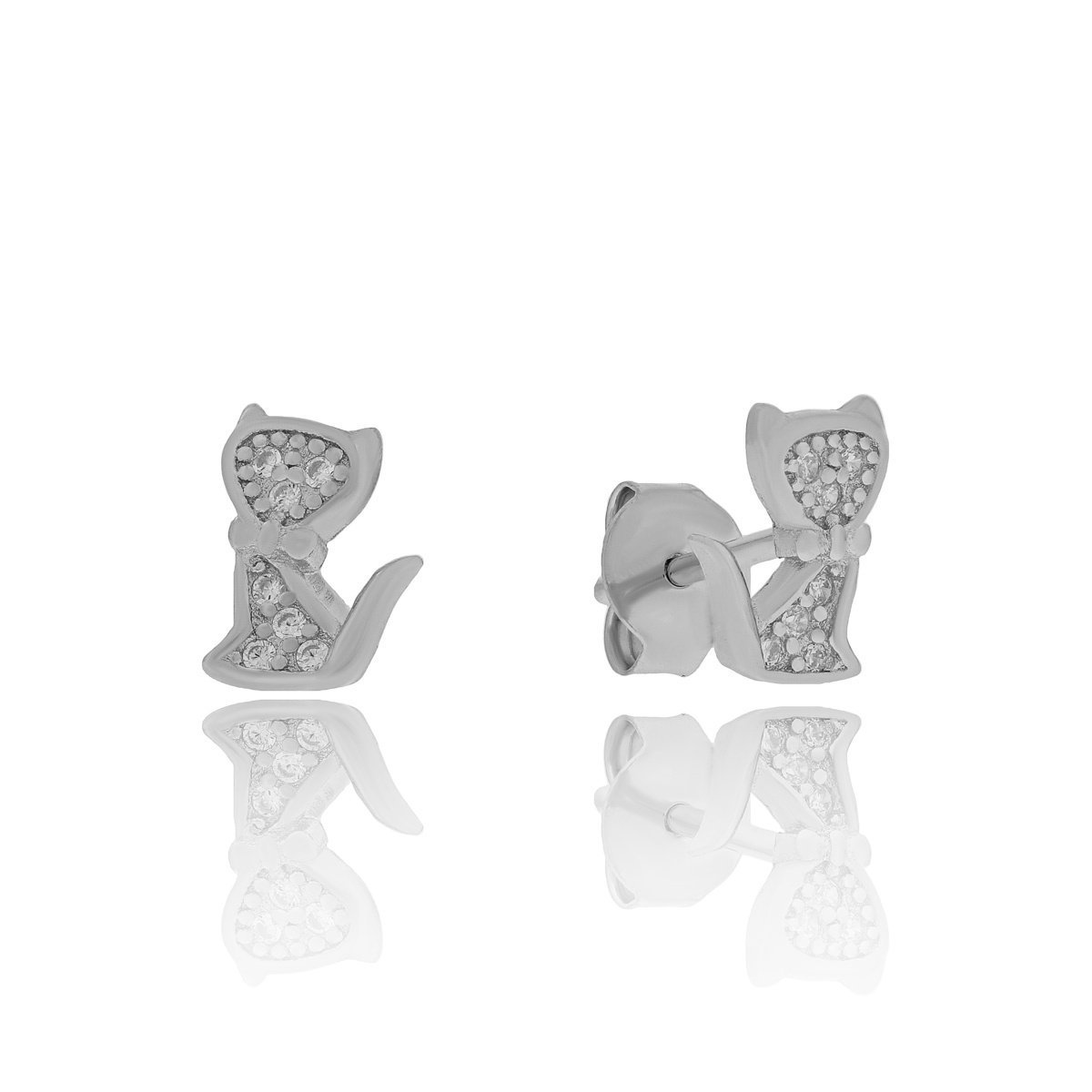Srebrne kolczyki kotek z cyrkoniami sztyfty pr. 925