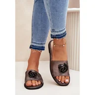 Klapki i japonki damskie - S.Barski Klapki Damskie Na Płaskim Obcasie Z Ozdobnym Detalem KV51-007 Grafitowe srebrny - miniaturka - grafika 1