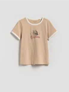 Reserved - T-shirt z nadrukiem - beżowy - Koszulki dla dziewczynek - miniaturka - grafika 1