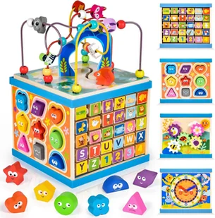 Drewniany Sorter Duża Kostka Edukacyjna z Labiryntem Kształty Alfabet - Zabawki interaktywne dla dzieci Drewniany Sorter Duża Kostka Edukacyjna z Labiryntem Kształty Alfabet - Zabawki interaktywne dla dzieci - miniaturka - grafika 1