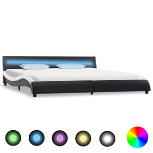 vidaXL Rama łóżka z LED, czarno-biała, sztuczna skóra, 180 x 200 cm - Łóżka - miniaturka - grafika 1