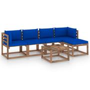 Meble ogrodowe - vidaXL Lumarko 6-cz. zestaw wypoczynkowy do ogrodu z niebieskimi poduszkami 3067402 - miniaturka - grafika 1