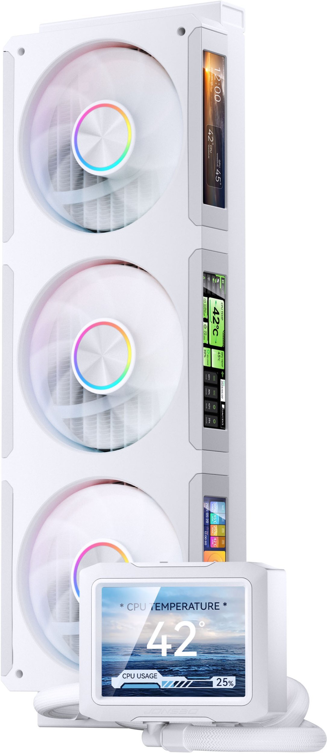 Chłodzenie wodne Jonsbo TF3-360SCW AiO chłodzenie wodne, ARGB, 3,5” + 3x 3,38” LCD - 360mm, biały