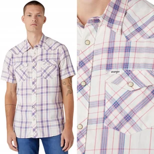 Wrangler WESTERN SHIRT Worn White KOSZULA W KRATĘ KRÓTKI RĘKAW REGULAR M - Koszule męskie - miniaturka - grafika 1