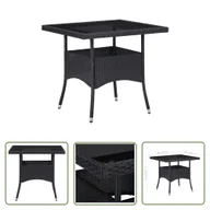 Stoły ogrodowe - The Living Store Stół ogrodowy - czarny - polirattan i szkło - Stół Ogrodowy - miniaturka - grafika 1