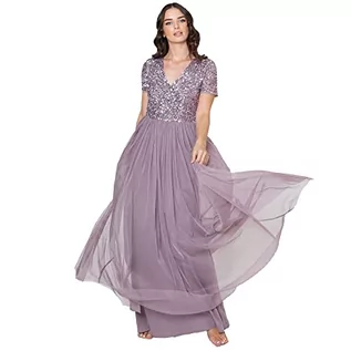 Sukienki - Maya Deluxe sukienka damska dla gości ślubnych, duży rozmiar, wysoka talia, cekiny z krótkim rękawem, druhna, Moody Lilac, 24 - grafika 1
