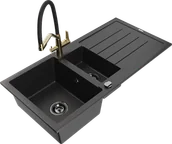 Zlewozmywaki z baterią - Mexen Andres zlewozmywak granitowy 1,5-komorowy z ociekaczem i baterią kuchenną Duo, czarny/srebrny - 6515-73-671701-57-B - miniaturka - grafika 1