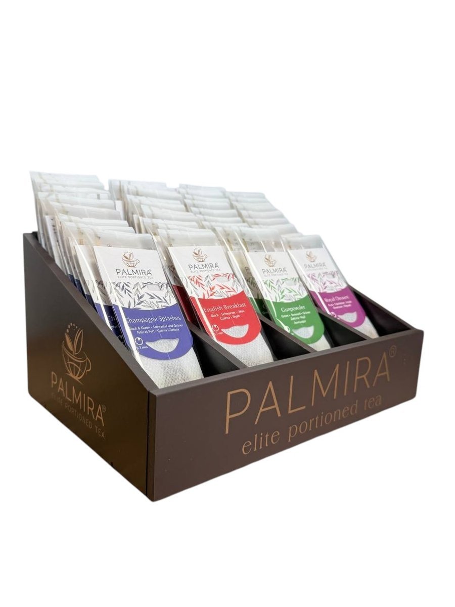 Zestaw herbat PALMIRA 4 smaki, ekspozytor wenge, premium