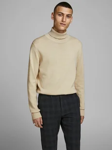 JACK JONES Sweter Męski Bawełna Beżowy GR43915 - Rozmiar: L - Swetry męskie - miniaturka - grafika 1