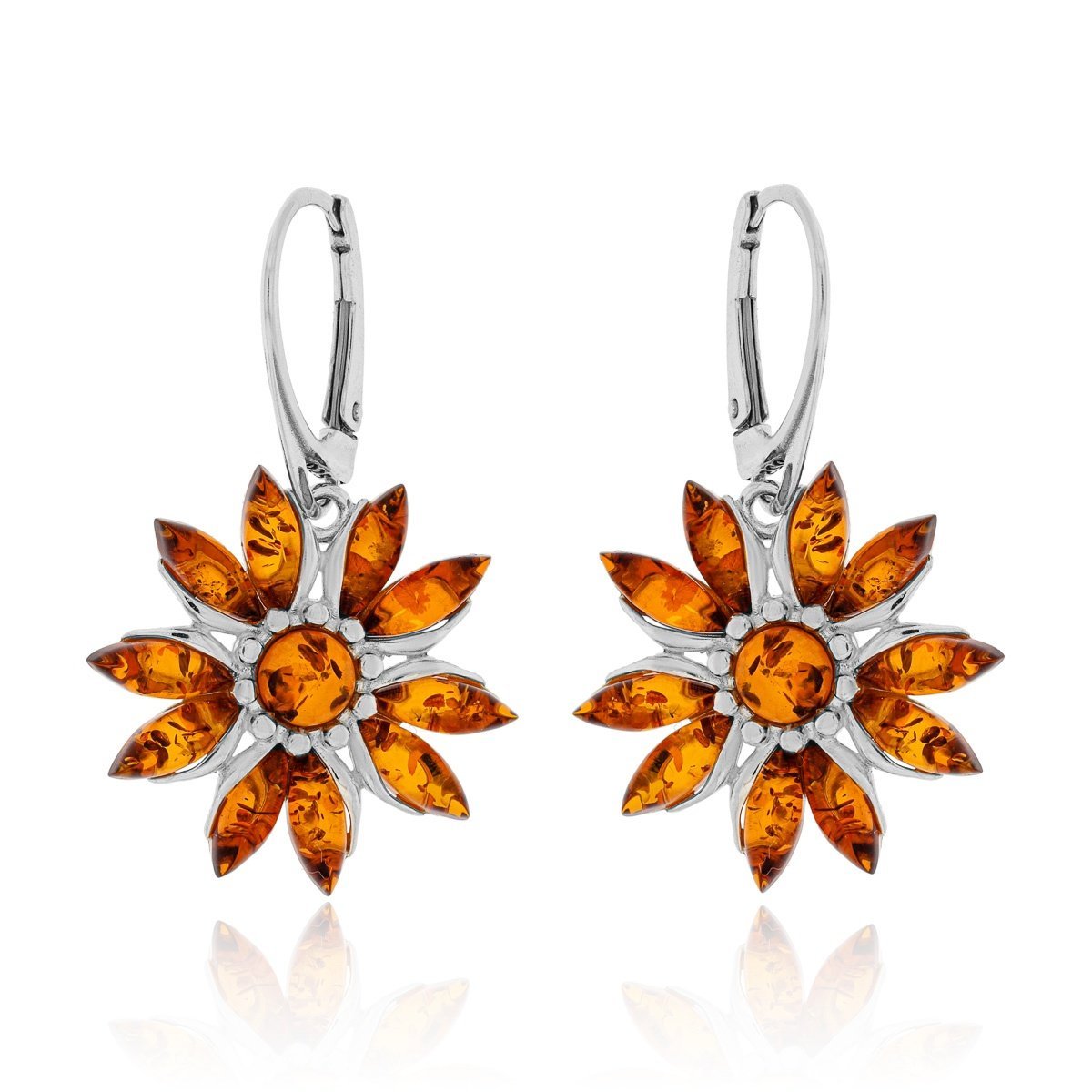 Srebrne kolczyki z bursztynem Kwiatki bigiel pr. 925