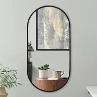 Lustra - Americanflat Czarne owalne lustro z aluminiową ramą, czarne lustro łazienkowe, do salonu i sypialni, 50 x 100 cm, lustro wiszące z nowoczesną, zaokrągloną ramą - miniaturka - grafika 1