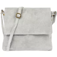 Torebki damskie - Włoska Torebka damska zamszowa listonoszka z klapą jasna szara B67 szary, srebrny - miniaturka - grafika 1