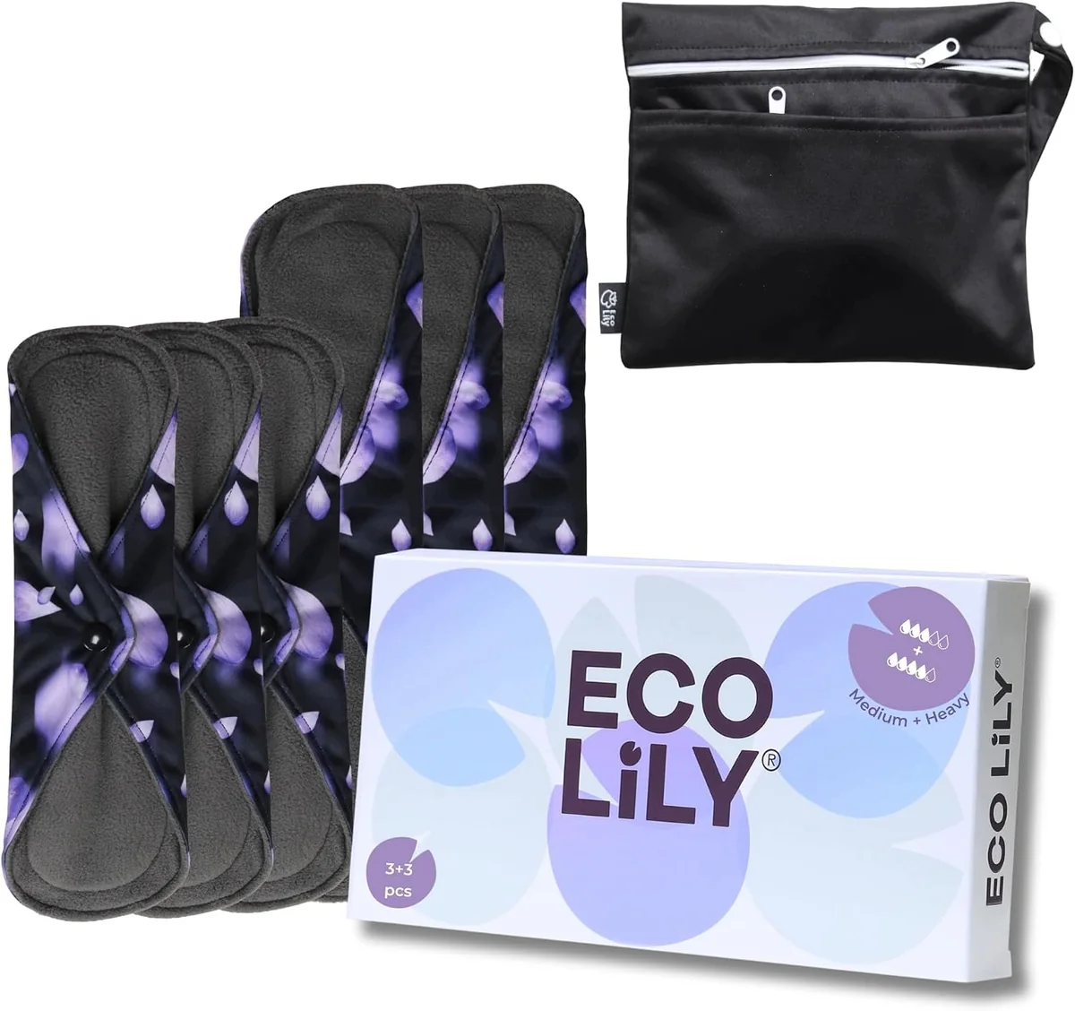 Majtki menstruacyjne wielorazowe 6 szt. 3 średnie i 3 ciężkie z torbą