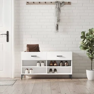 vidaXL Ławka na buty biały wysoki połysk 102x35x55 cm materiał drewnopochodny - Ławka na buty - Ławki na buty - Ławka z miejscem do przechowywania - Stojak na buty - Szafki na buty - miniaturka - grafika 1