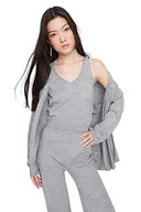 Swetry damskie - Trendyol Damski gładki cienki dzianinowy kardigan spodnie dwuczęściowy zestaw, Szary, M - miniaturka - grafika 1