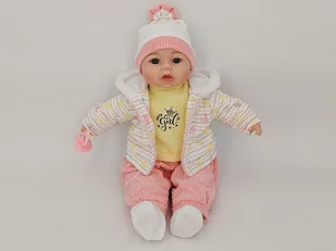 Adar, Lalka bobas z głosem śpiewa i mówi po polsku 45cm żółto-różowo-białe ubranko, 565265 - Akcesoria dla lalek - miniaturka - grafika 1