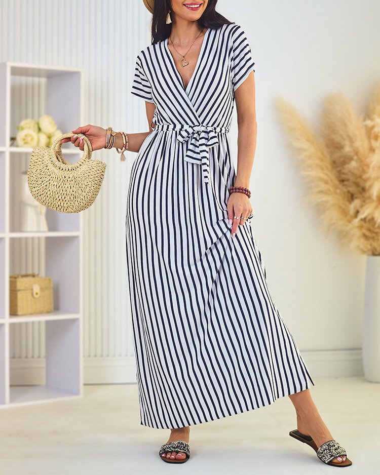 Royalfashion Damska sukienka midi w paski-Uniwersalny