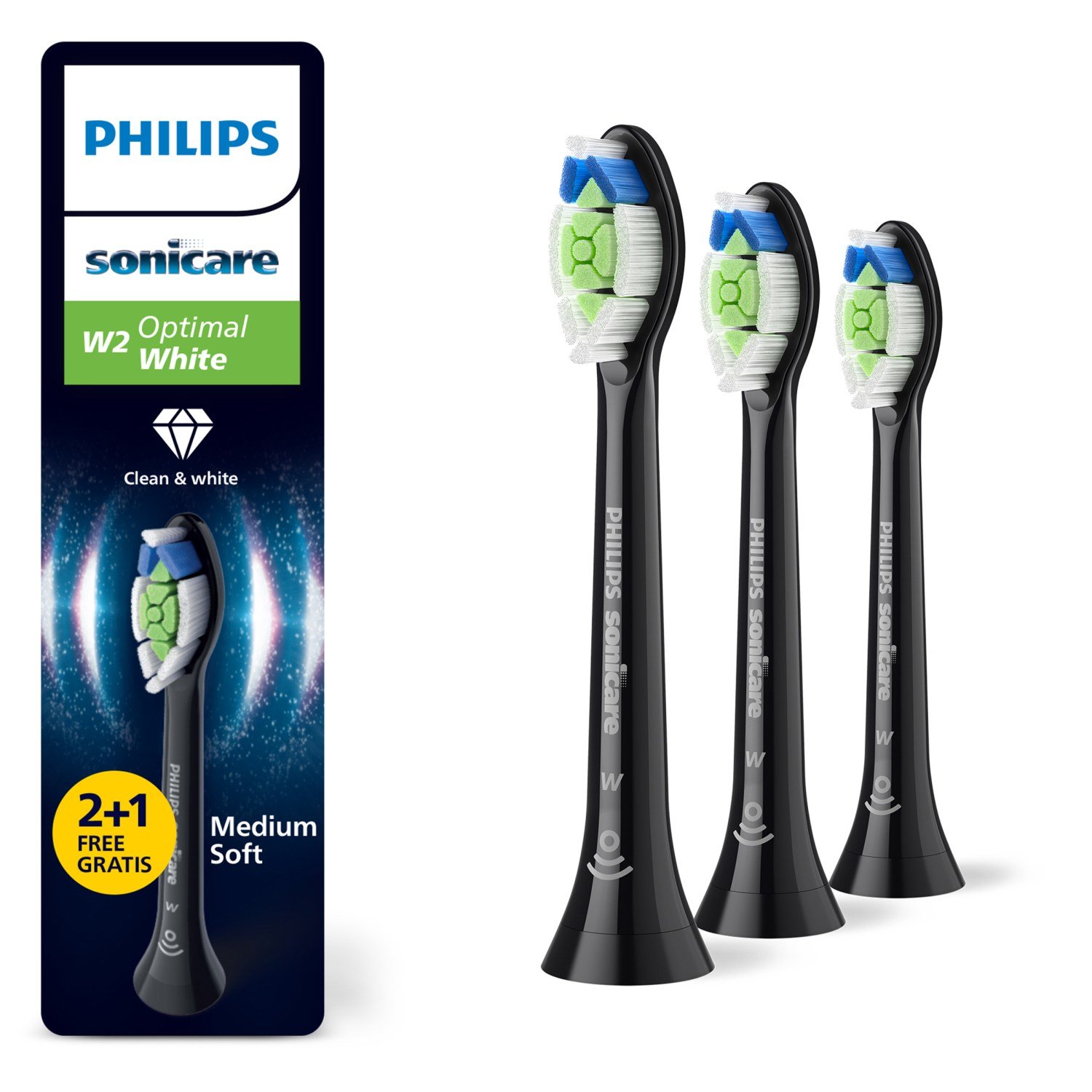 Philips Sonicare Końcówki W2 Optimal White HX6063/88 czarne 2+1gratis