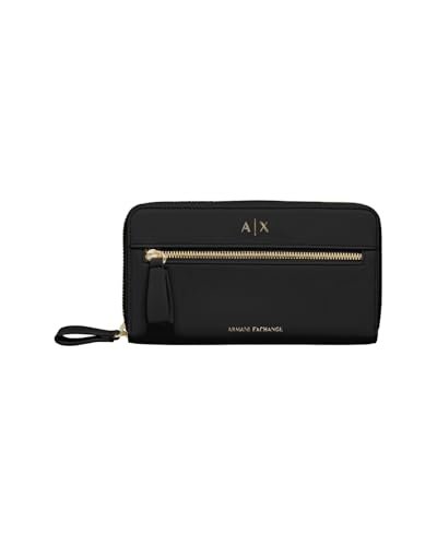 Armani Exchange Women's Diane, wytłoczone logo, Zip Around, Black, czarny, jeden rozmiar