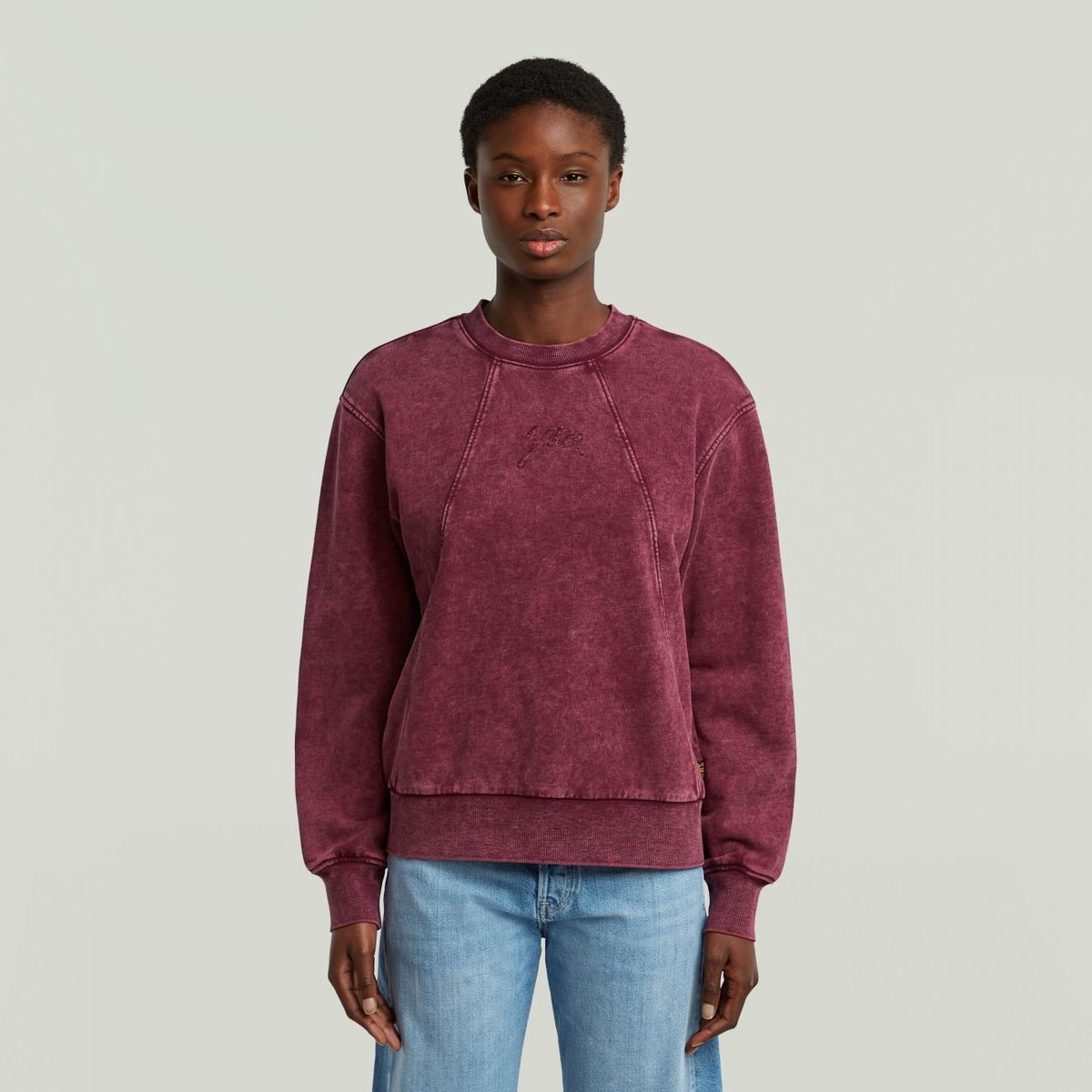 felpa donna g-star d27173-d969 washed a line script h732 maroon smokey