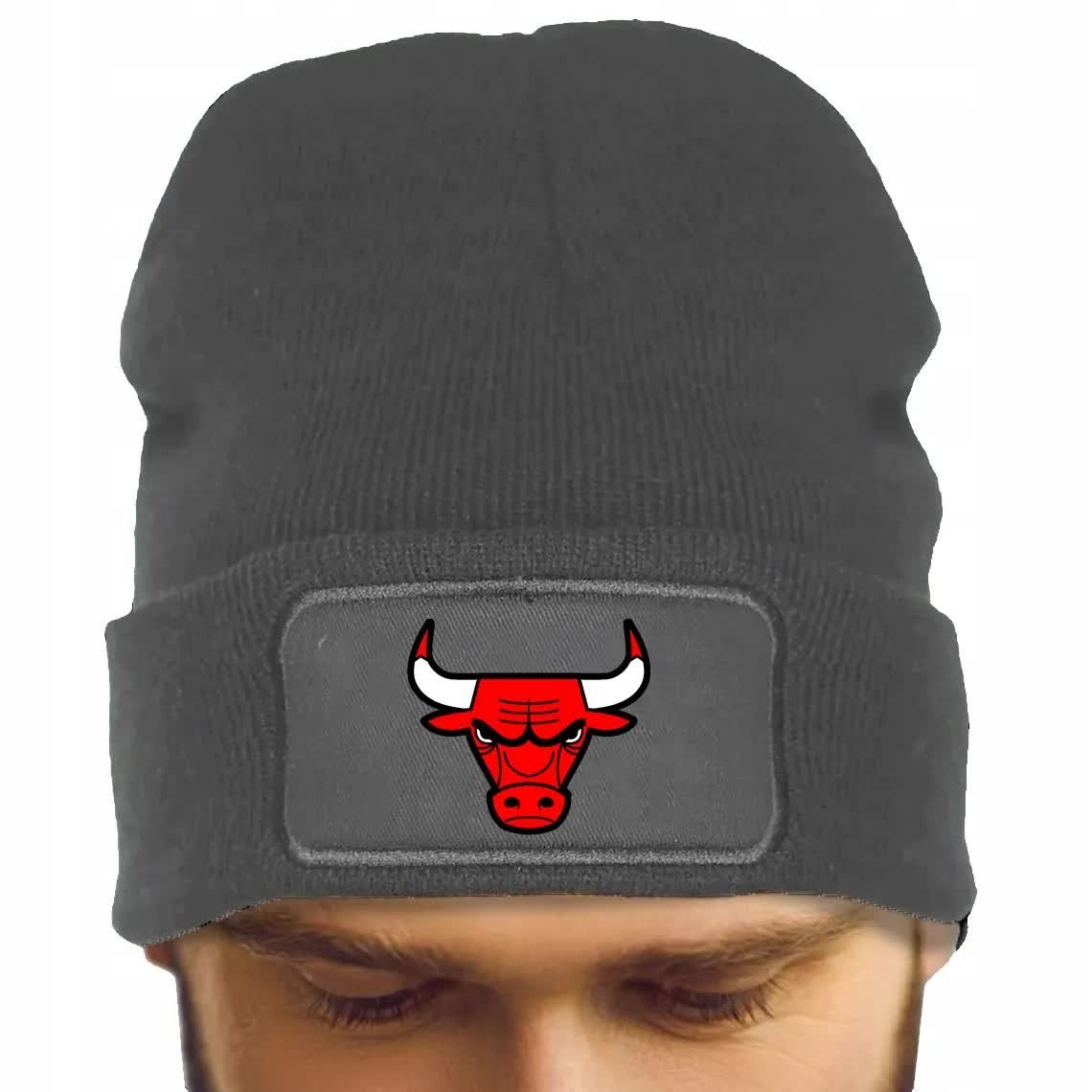 CZAPKA BAWEŁNIANA ZIMOWA CIEPŁA SZARA PREZENT BULLS KOSZYKÓWKA ZABAWNE WZ