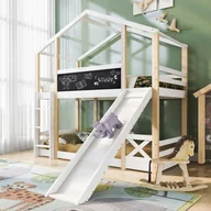 Łóżka dla dzieci i młodzieży - Łóżko dziecięce Sweiko 90x200cm domek na drzewie ze zjeżdżalnią i drabinką, łóżko na poddaszu dla dzieci - biały - miniaturka - grafika 1