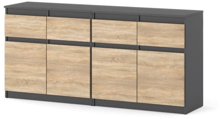 Komoda Nowoczesna Do Sypialni 6 Szuflad 160cm Szara Mat Dąb Sonoma Szafka