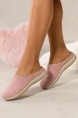Kapcie damskie - Różowe kapcie damskie Inblu obuwie domowe z materiału typu baranek z ozdobną lamówką wkładka soft VG969299 - miniaturka - grafika 1