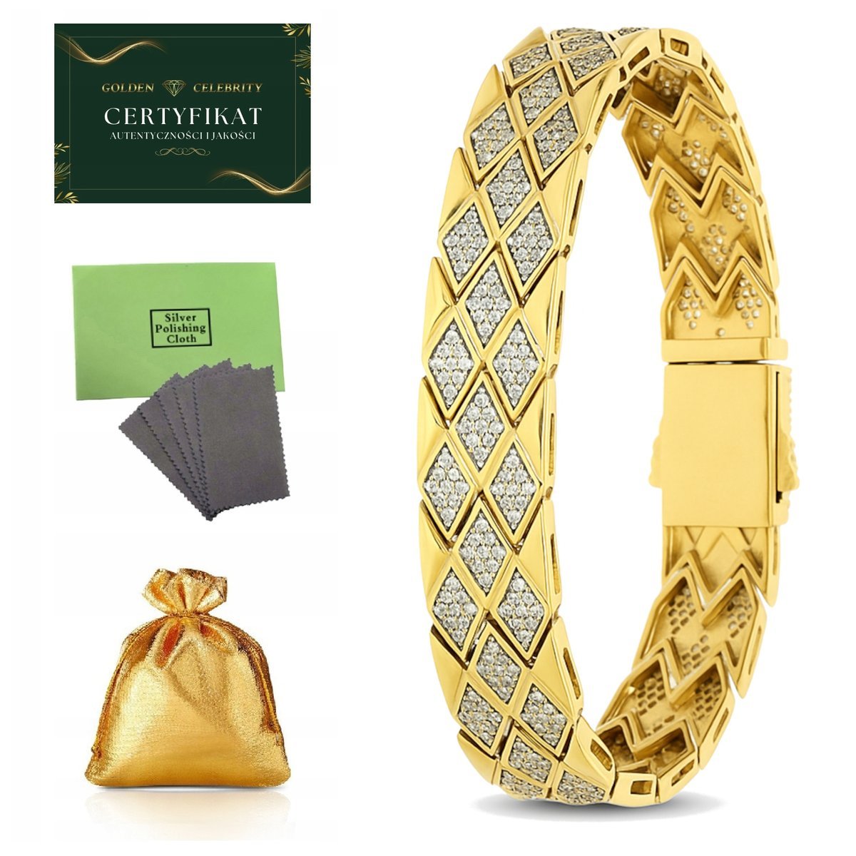 BRANSOLETKA POZŁACANA 19,5 CM 12 MM ROYAL LUXURY GOLDEN CELEBRITY DLA NIEJ